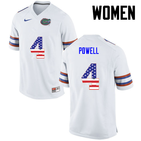 Women Florida Gators #4 Brandon Powell College Football USA Flag Fashion Jerseys-White - Click Image to Close
